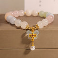 Women's morganite bracelet with colourful crystal jade beads and butterfly pendant in candy colours