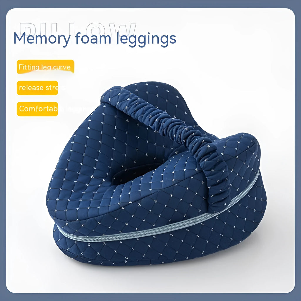 Heart-shaped dark blue jacquard memory foam leg pillow for adult sleeping support