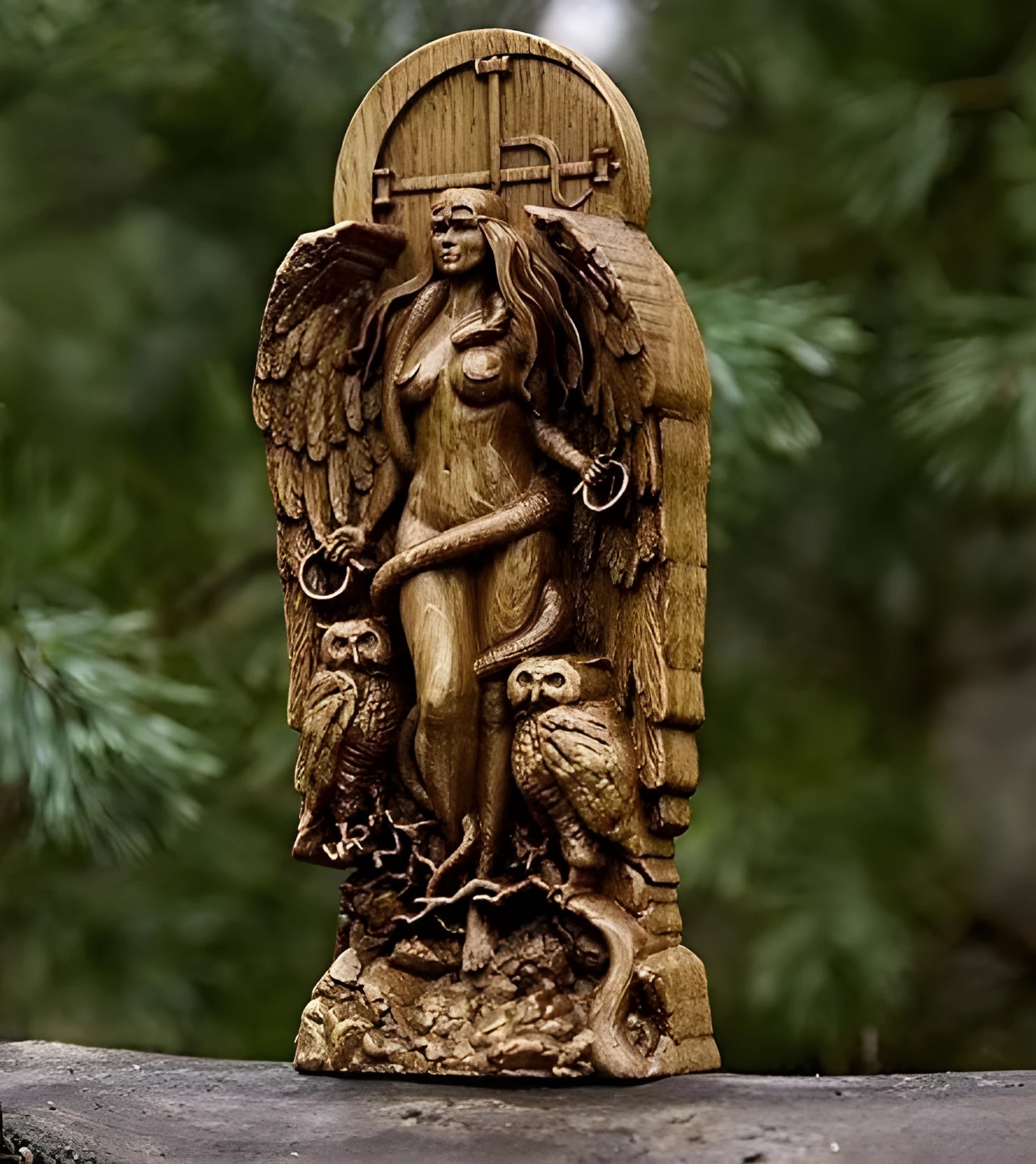 A detailed synthetic resin statue of a Greek Goddess, standing 22cm tall on a base.