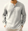 Cotton linen blend long sleeve shirt with 3/4 ruffle sleeves in slim fit pullover style