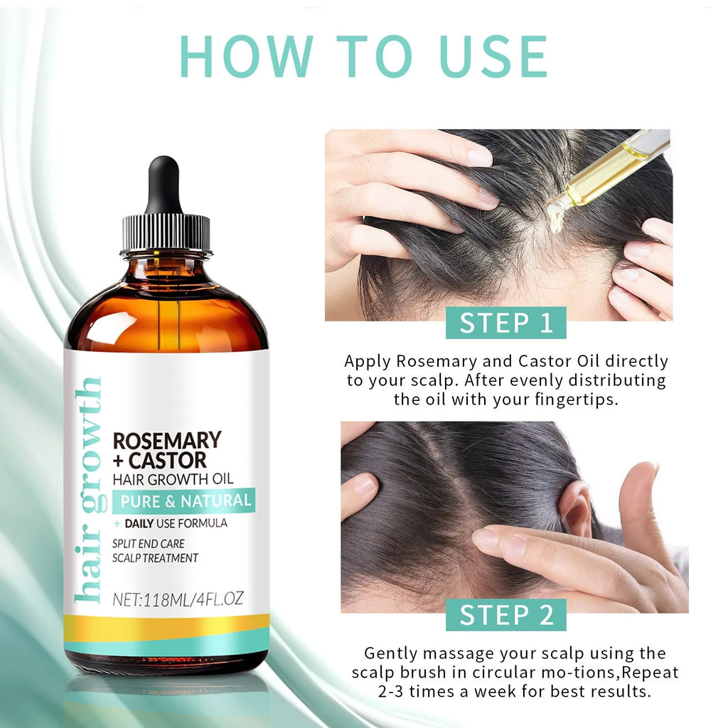 Hair treatment oil bottle with 118ml content and attached massage brush applicator