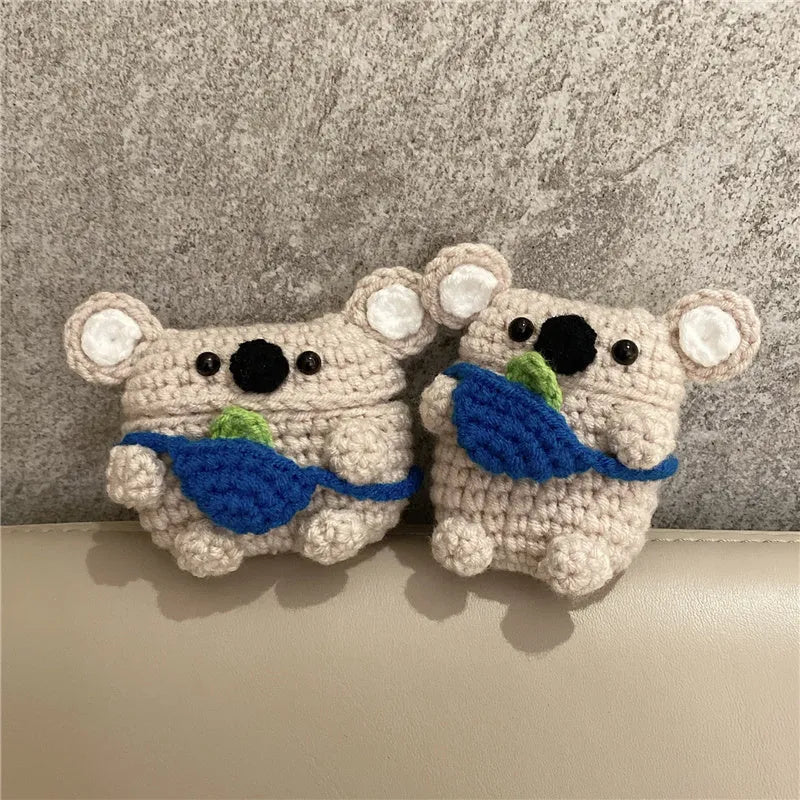Handmade knitted koala bear backpack cover for AirPods charging case