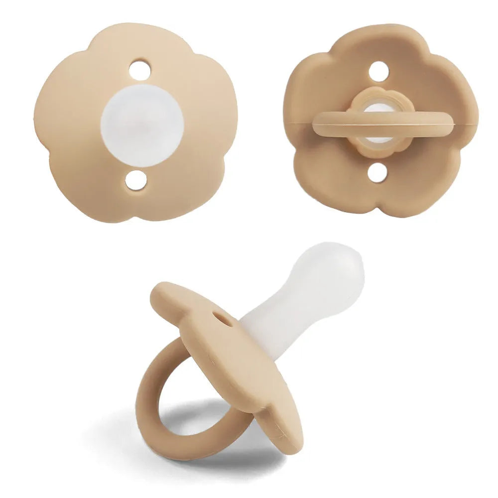 Baby pacifier in edible silicone with lace nipple in apricot colour for 0-6 months