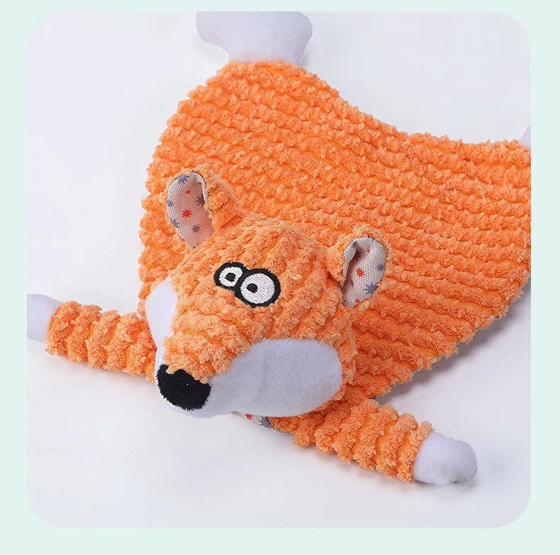 Brown stuffed animal fox elephant pet toy with soft velvet exterior for cats and dogs.