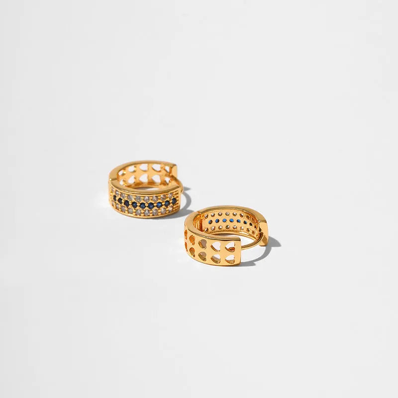 Women's round geometry earrings with 18K electroplated gold finish on copper