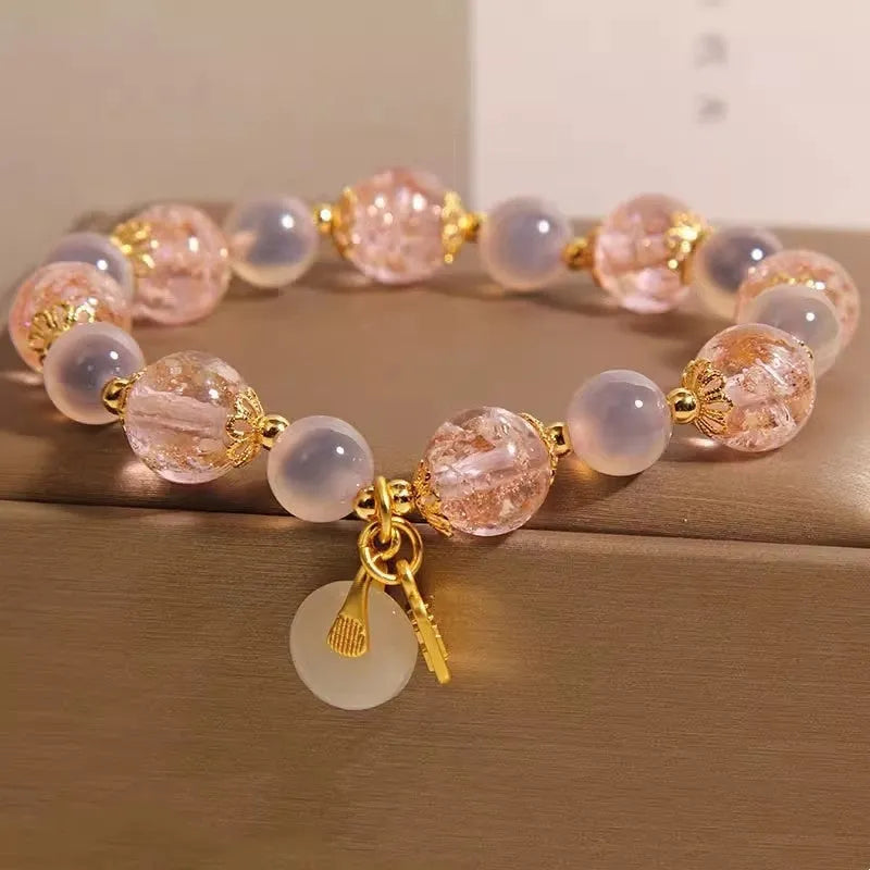 Natural heart agate bracelet for women pink sugar electroplated luminous glaze peace buckle