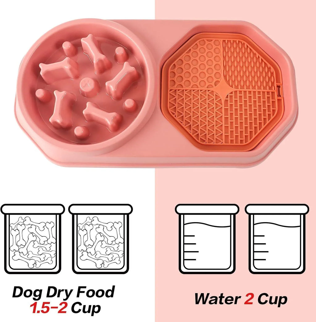 Blue interactive slow feeder dog bowl with puzzle maze pattern for anti-gulping feeding