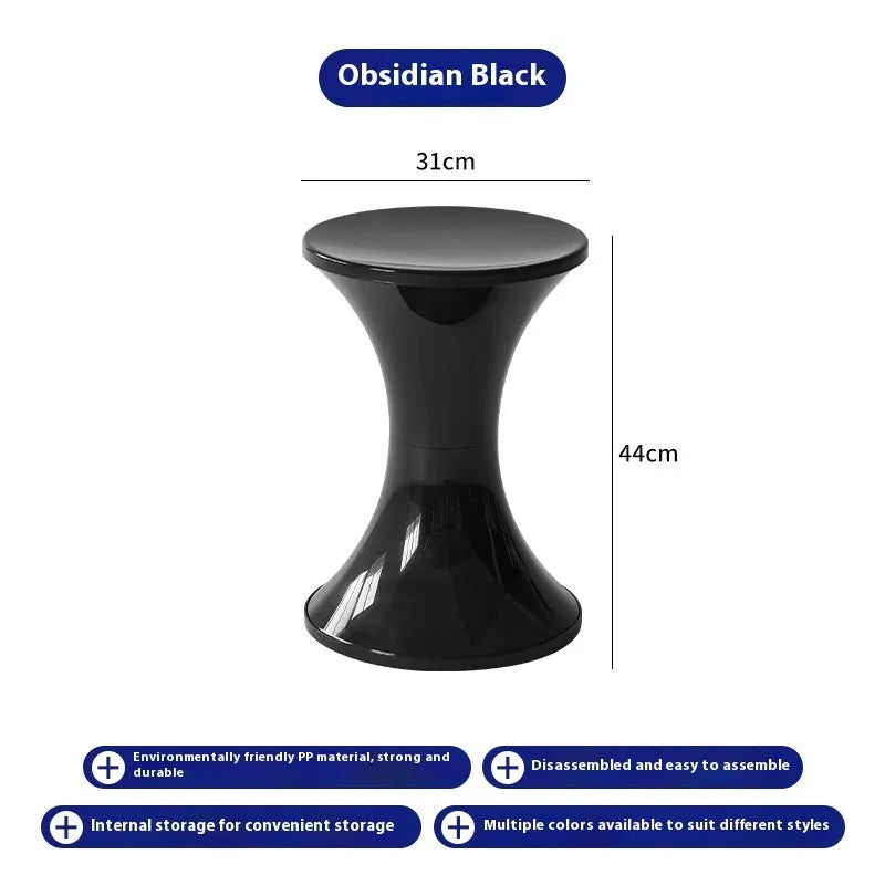 A plastic hourglass-shaped shoe changing stool in one of five colour options.