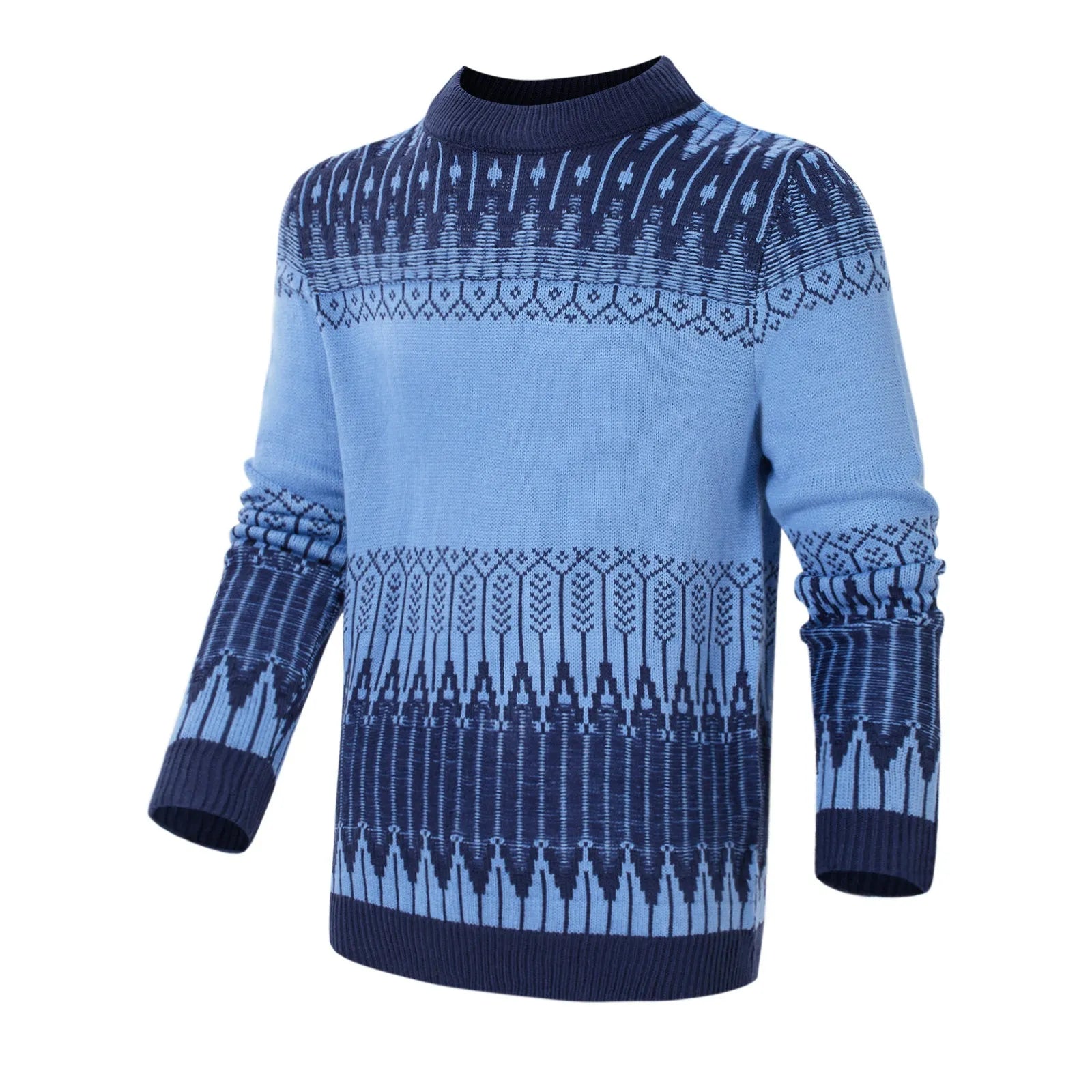 Men's crew neck knitted sweater in a long-sleeved pullover style for fall and winter.