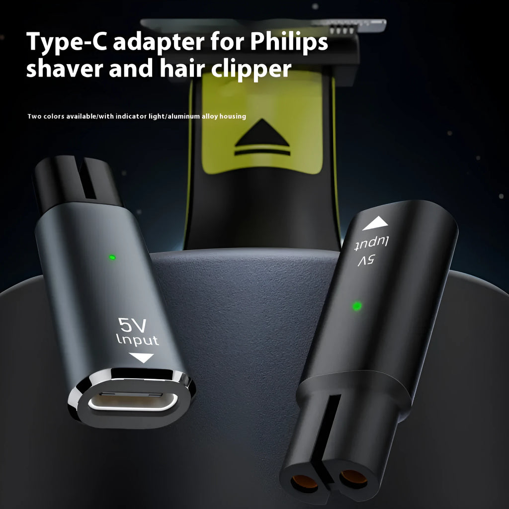 Aluminum alloy charging adapter body for electric shavers with USB C input in black or gray color