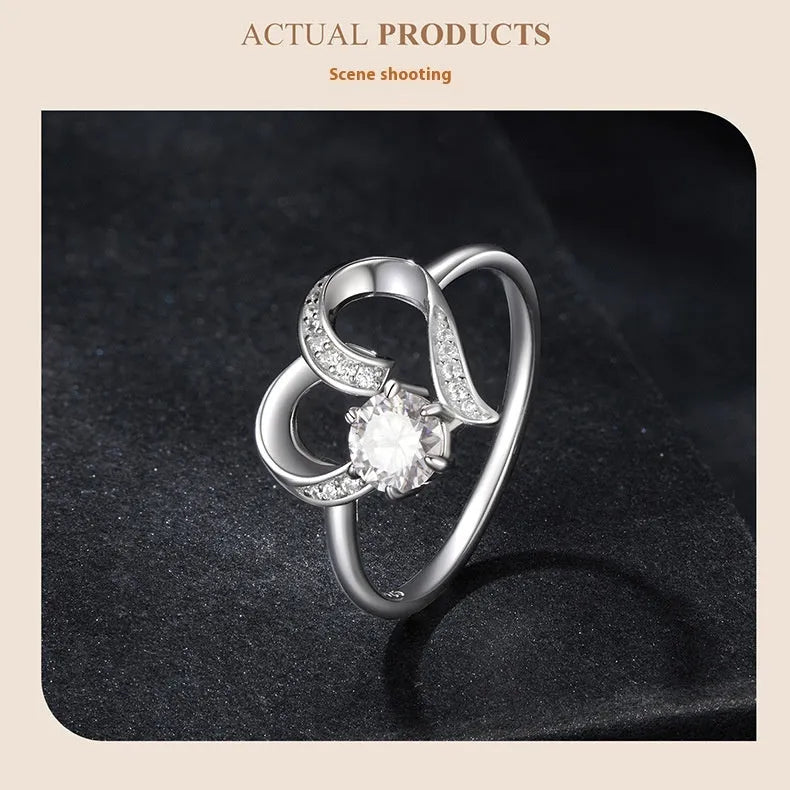 Heart-shaped super flash ring with electroplated finish and 0.5ct colour certificate for women