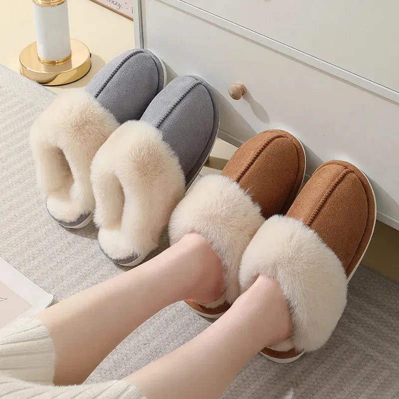 Plush winter house slippers in five colours with PVC non-slip soles