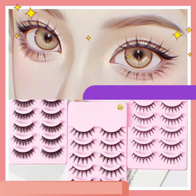 Set of 5 pairs natural wispy false eyelashes in three styles 007 008 009 for manga anime cosplay Korean makeup