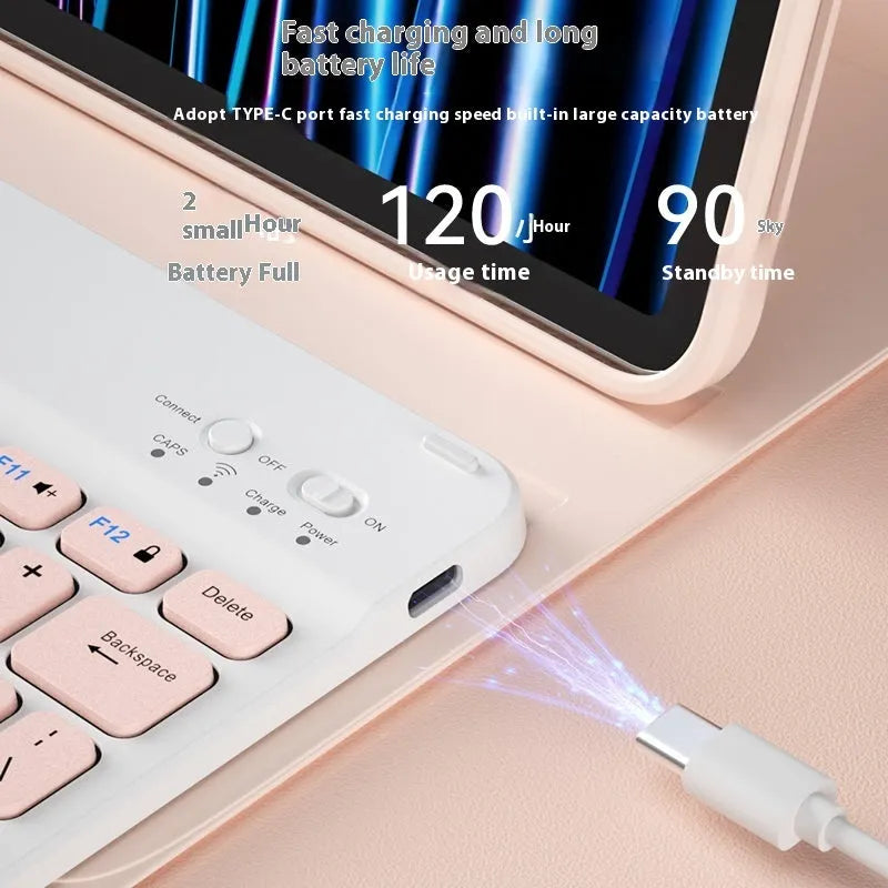 Bluetooth keyboard for tablets and PCs in a choice of colours including white, green, and pink.