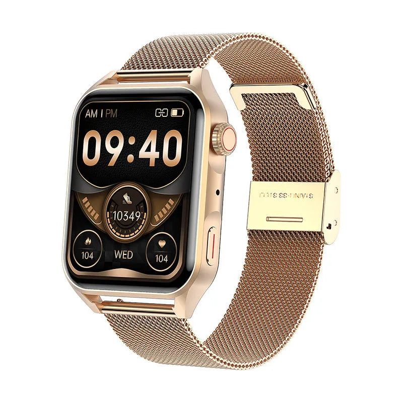 Smart watch with AMOLED display and silicone strap showing multiple watch face designs