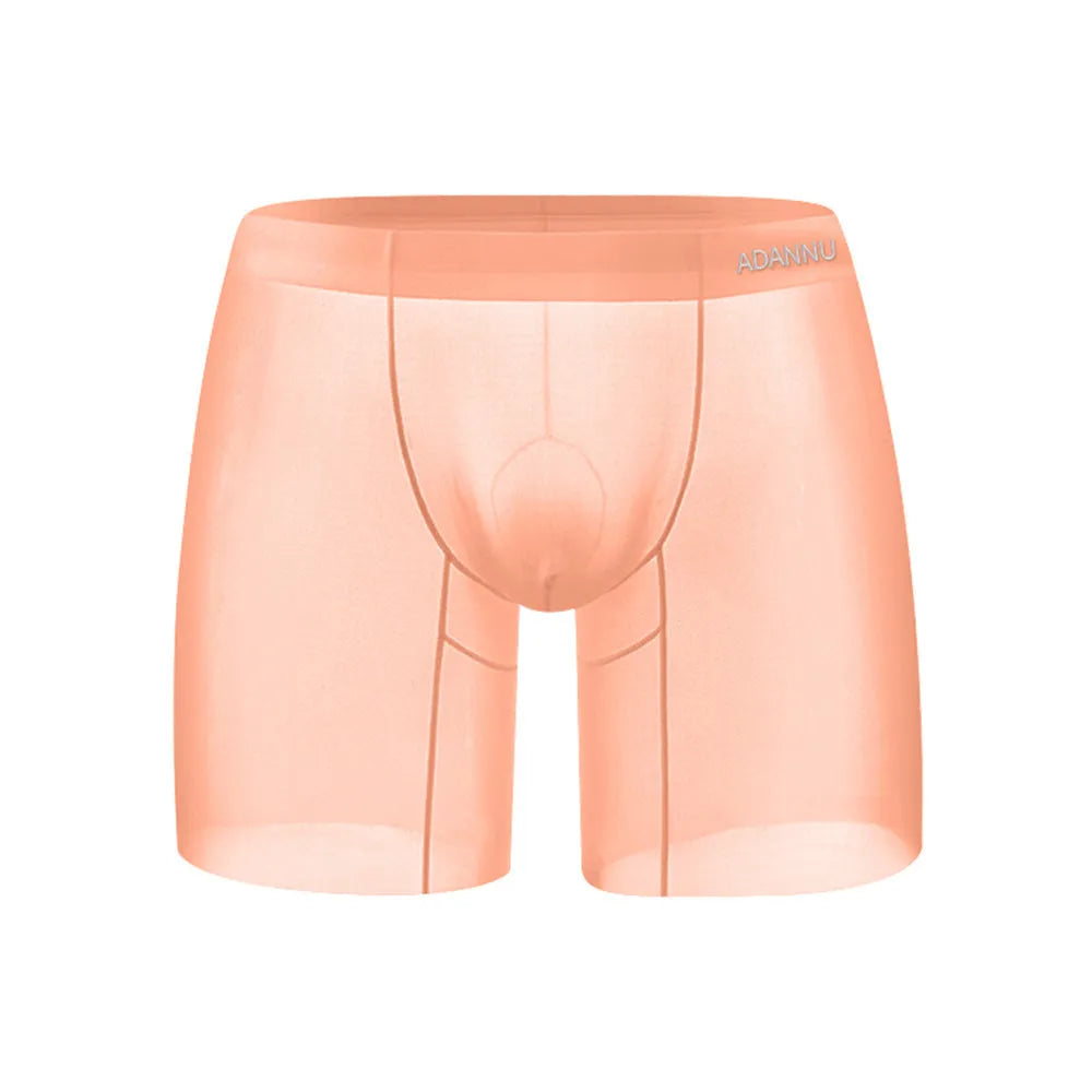 Men's seamless boxer shorts in orange nylon fabric with low-rise waist design