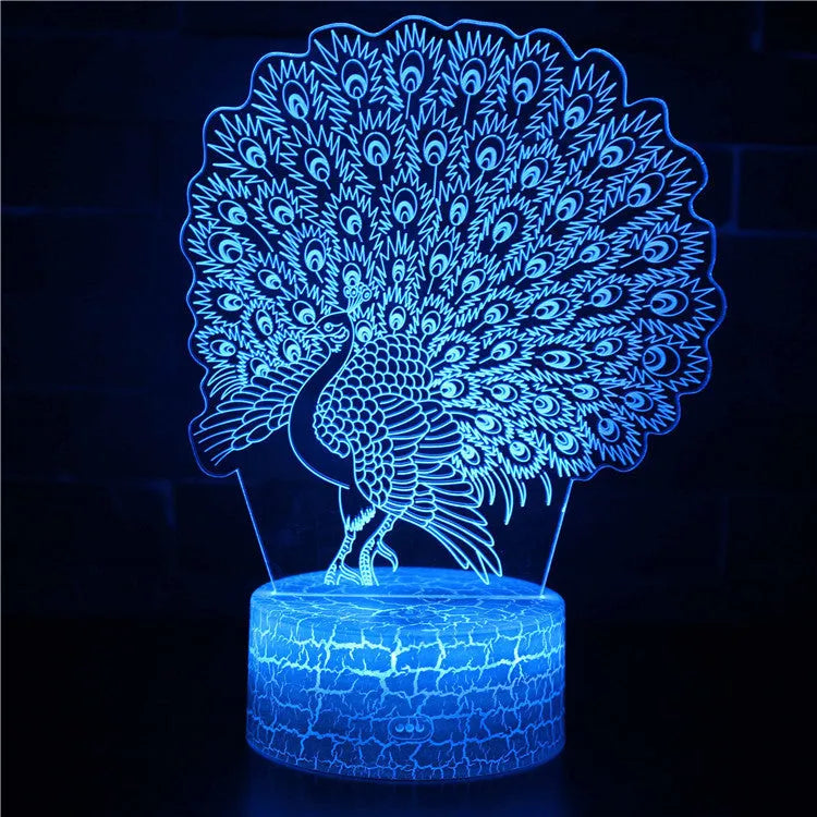 Acrylic 3D colourful touch USB table lamp with crack base design and LED light on a desk.