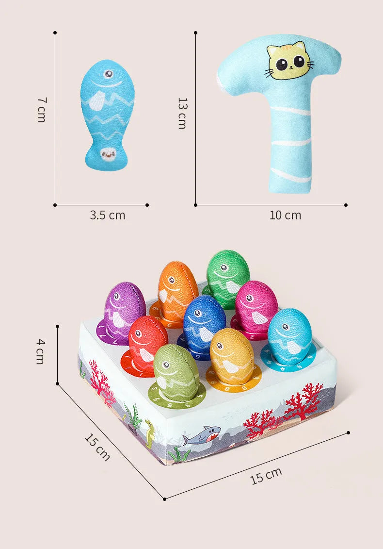 Sky blue plush simulated fish cat toy with realistic animal pattern on a neutral background.