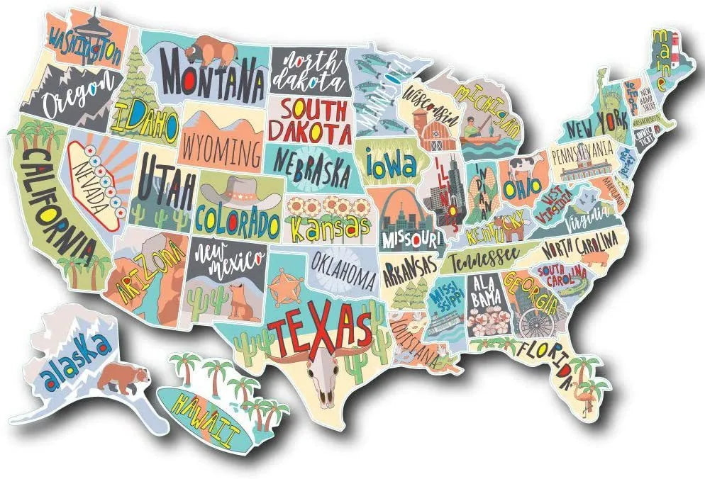 Travel sticker set with adhesive letter stickers and white background map for car body decoration