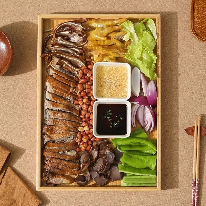 Square brown bamboo serving tray with solid pastoral design for hotel and coffee shop dining
