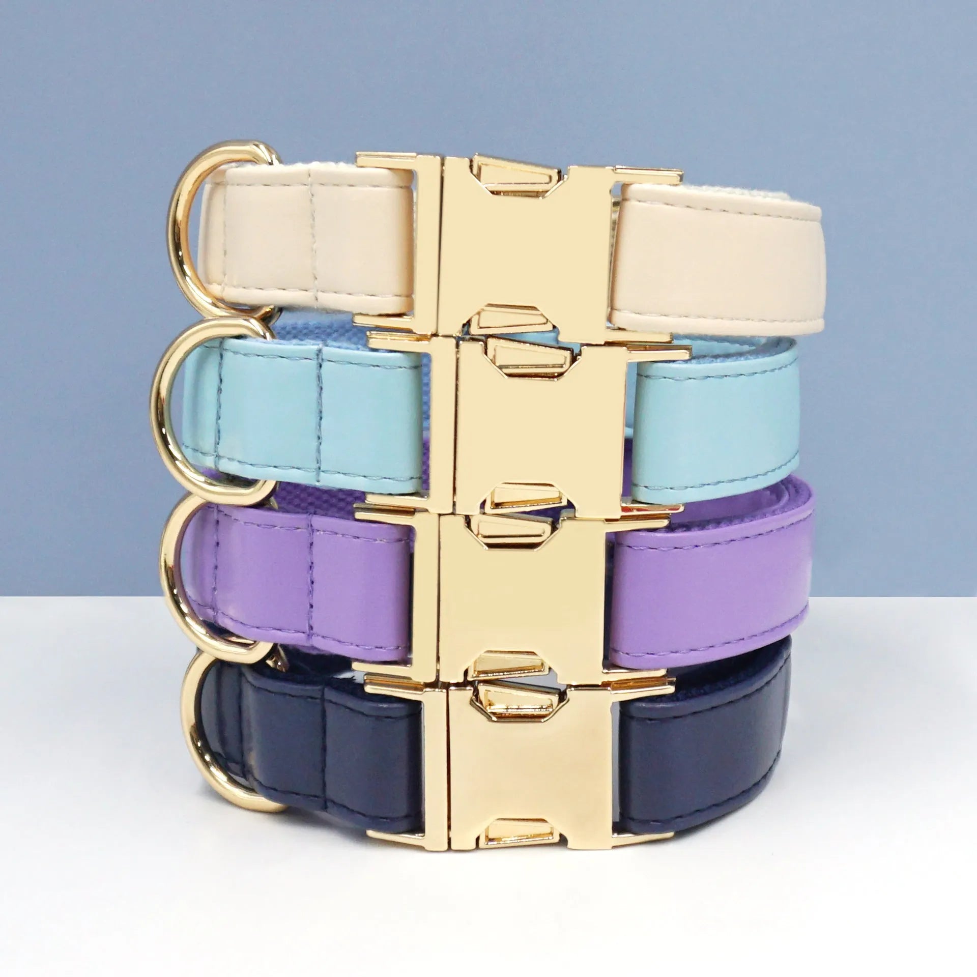 Leather dog collar with velvet colour block in caramel, showing metal buckle and D-ring