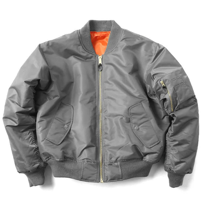 Men's army green loose fit cotton-padded pilot jacket with nylon exterior