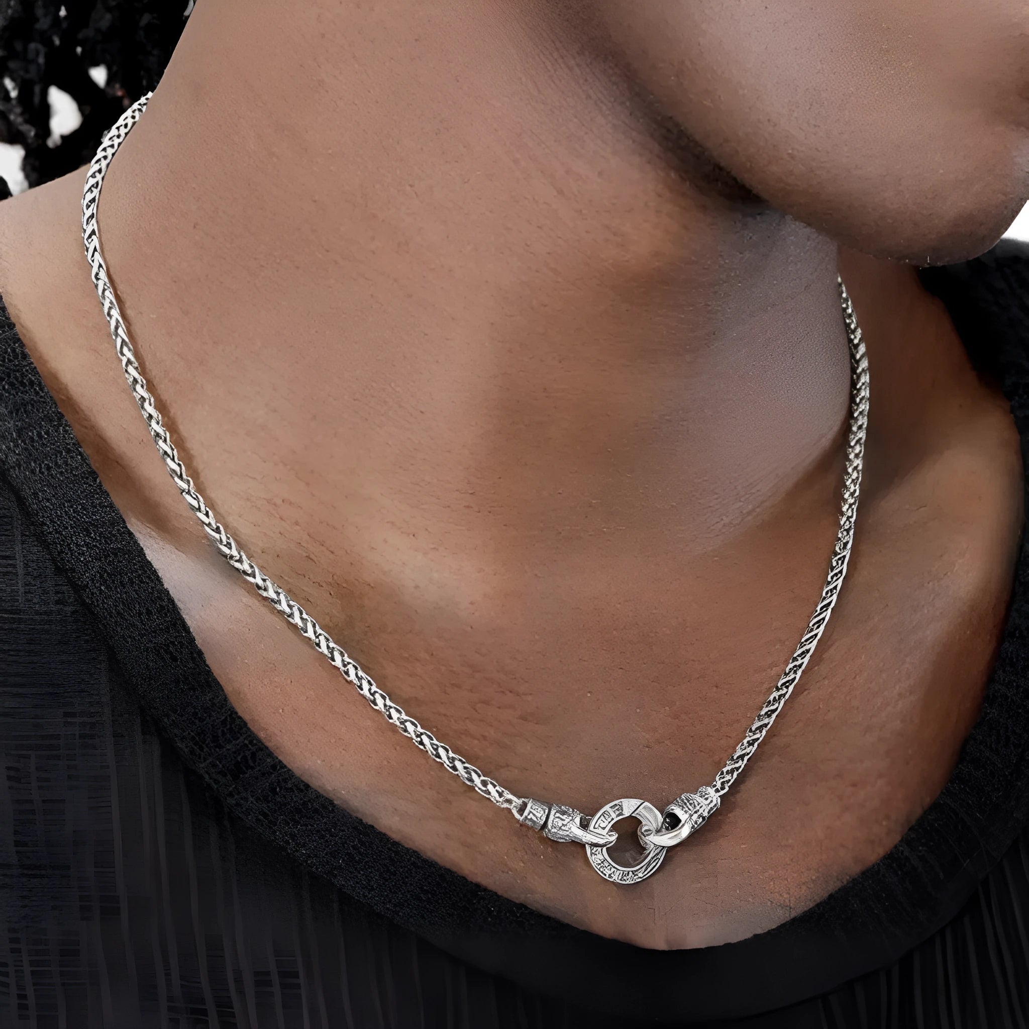 S925 sterling silver clavicle necklace for women on a model, showing the polished chain and clasp.