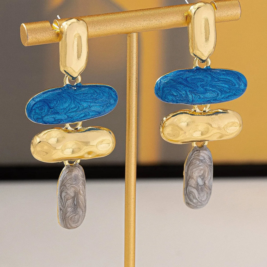 Geometric stud earrings for women with multicolour electroplated finish on zinc alloy