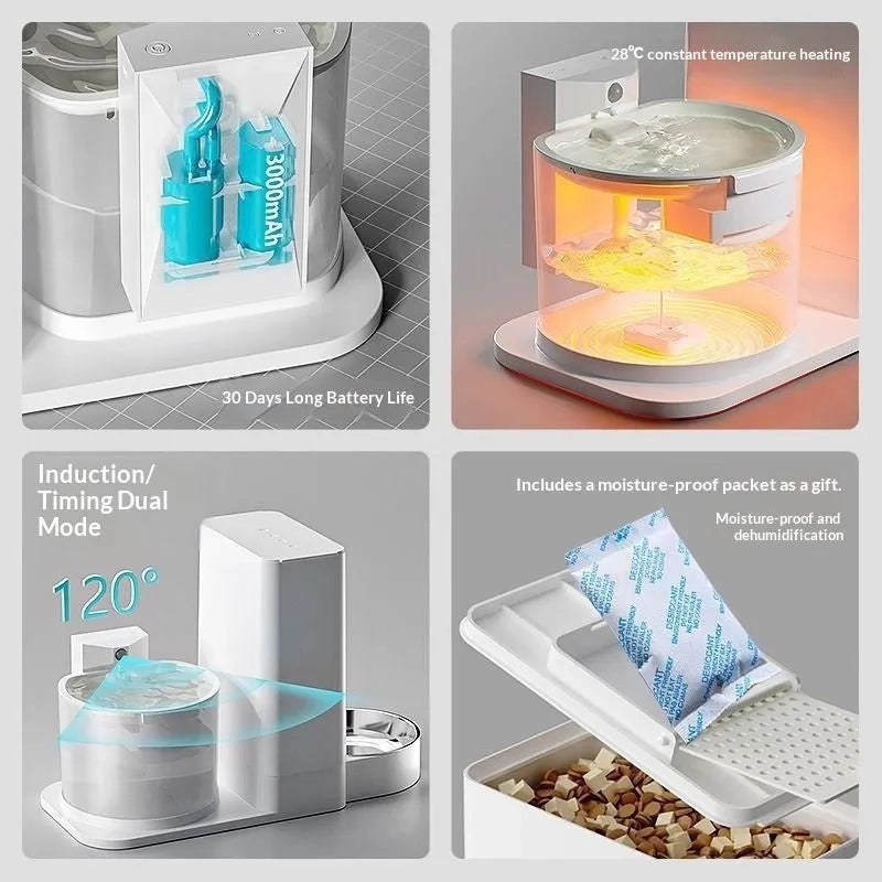 Wireless thermostatic cat water dispenser with 2-in-1 drinking feature and filter for aquarium use