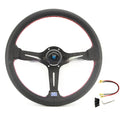 14-inch leather steering wheel with concave profile and silver skeleton