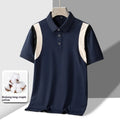 Men's grey cotton short-sleeved T-shirt with a business lapel neckline and loose fit.