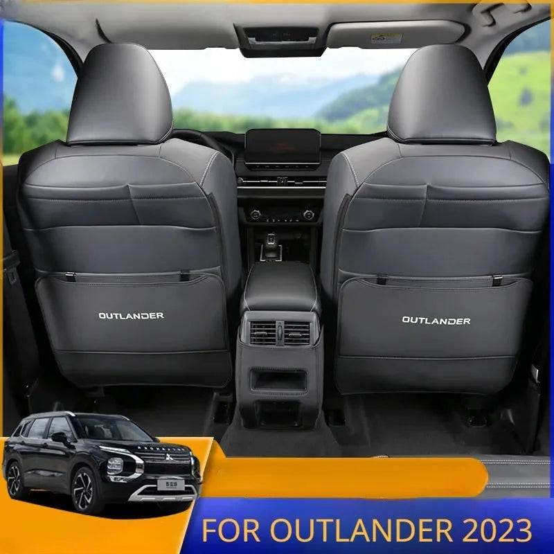 Set of three leather anti-kick pads for 2023 Mitsubishi Outlander car seats.