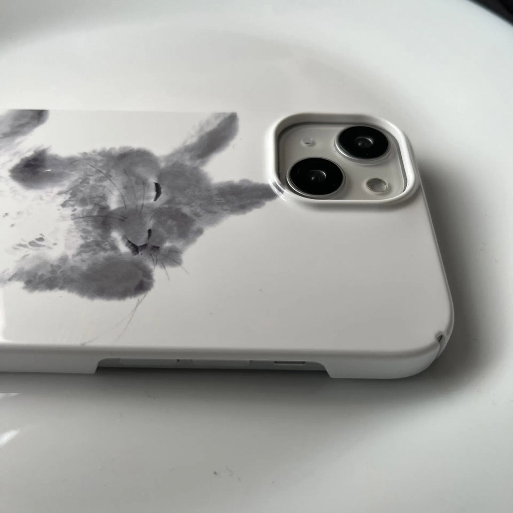 Rabbit Chinese ink ins art film phone case for iPhone with glossy or frosted finish and M61 pattern