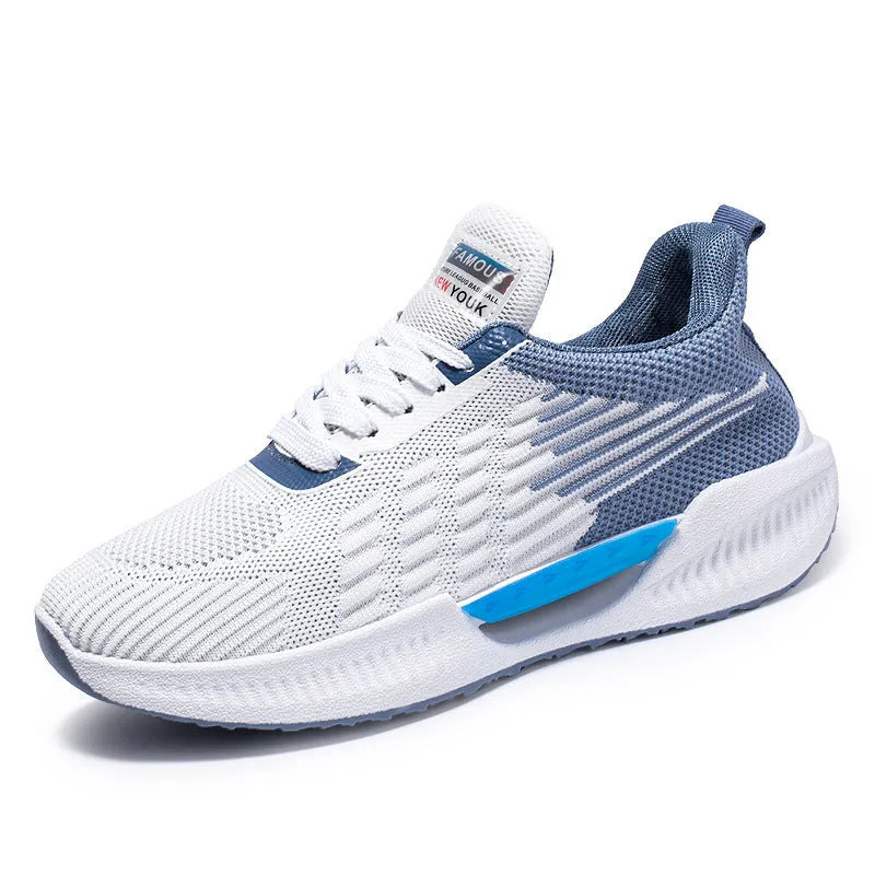 Men's blue casual sports shoes with mesh design and round toe