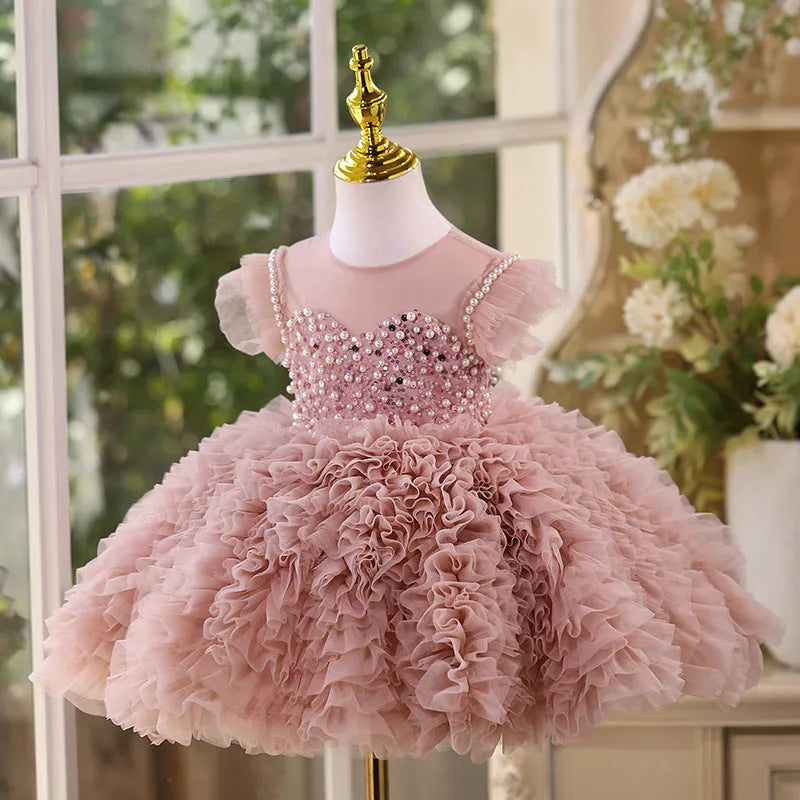 Girls summer princess pettiskirt in bean pink with layered tutu skirt for weddings and parties