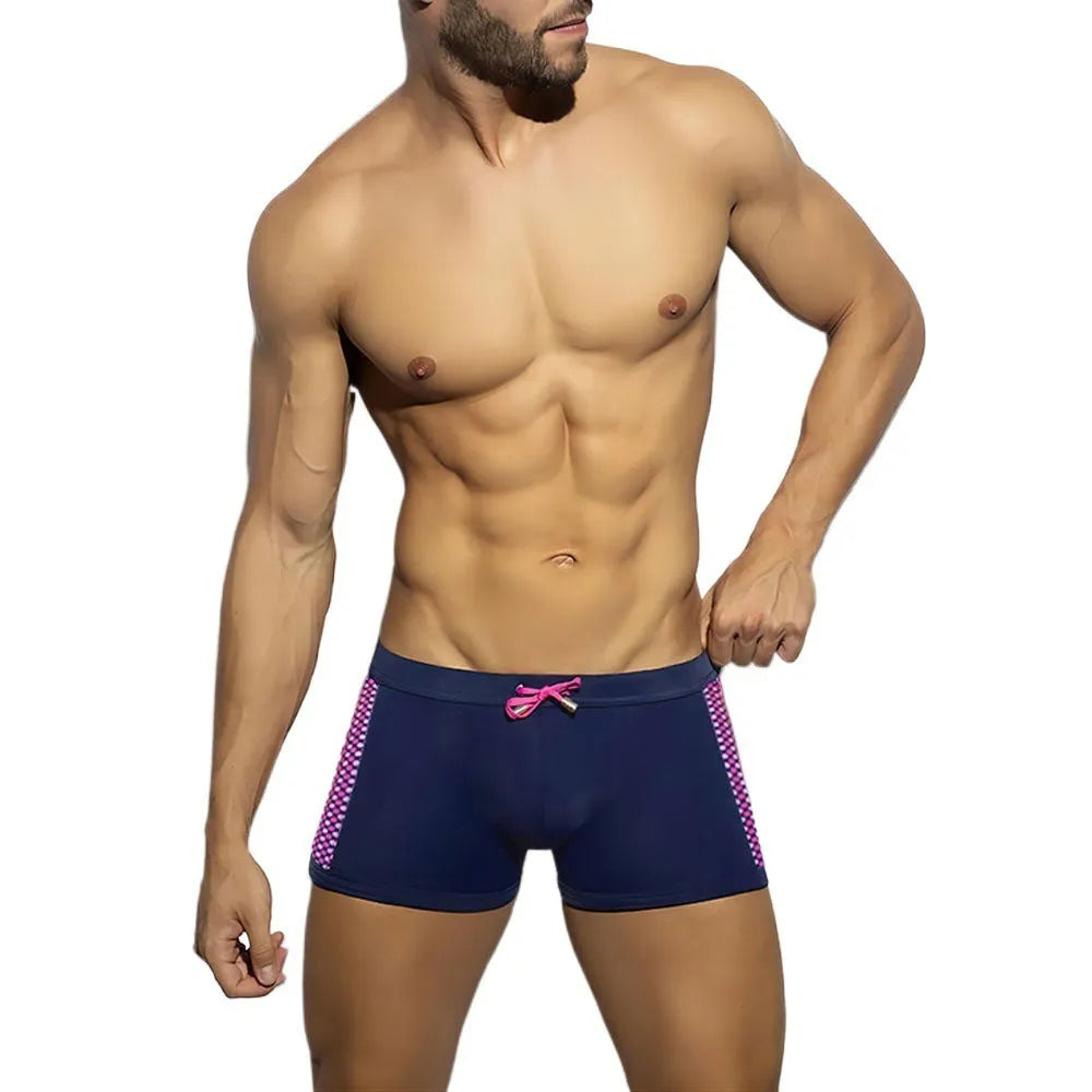 Men's polka dot print swimming boxers in quick-dry nylon with polyester lining