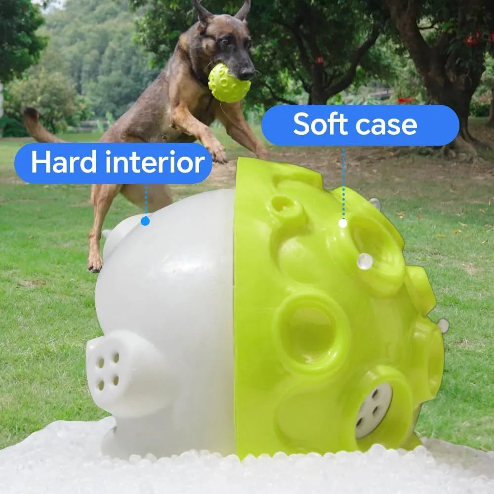 Coloured rubber dog ball with textured surface for aggressive chewers and teeth cleaning