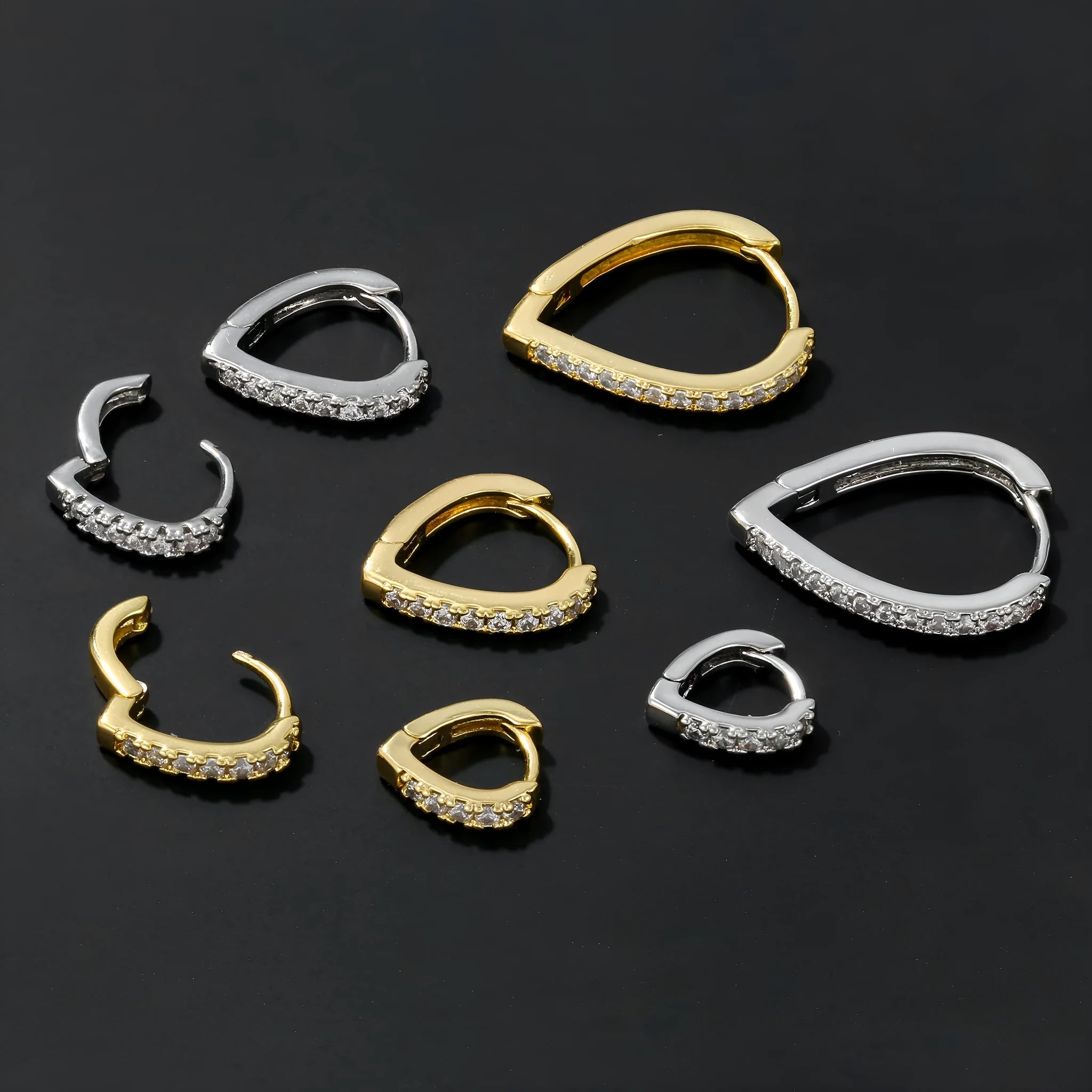 Geometric love heart shaped ear clip in gold or white electroplated copper