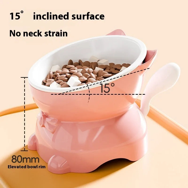 Stainless steel oblique cat bowl with anti-fall design in choice of colours