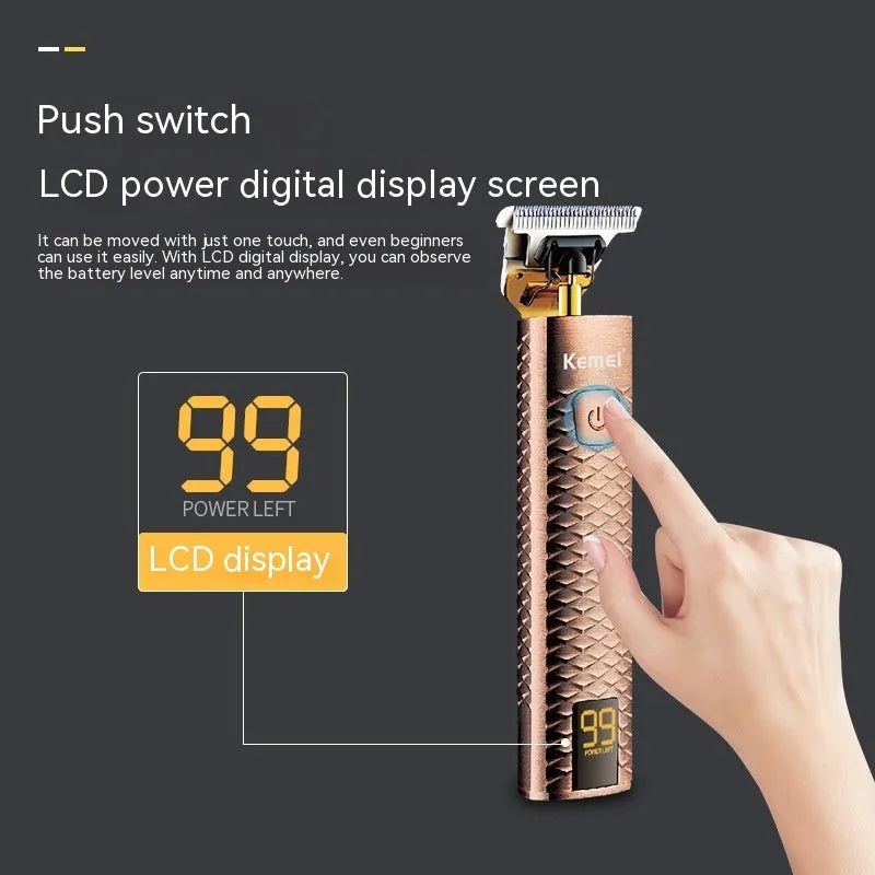 Diamond mesh engraving body LC digital display high power oil head trim hair clipper in bronze finish