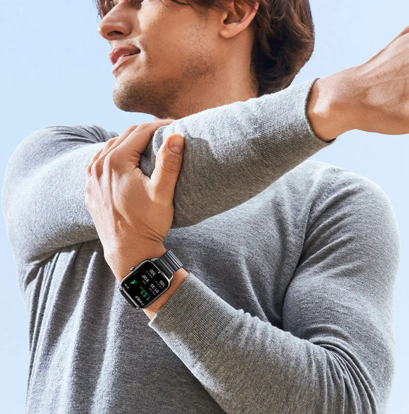 S4PLUS LS11 smart sports watch with AMOLED display shown in black, champagne, or silver colours.