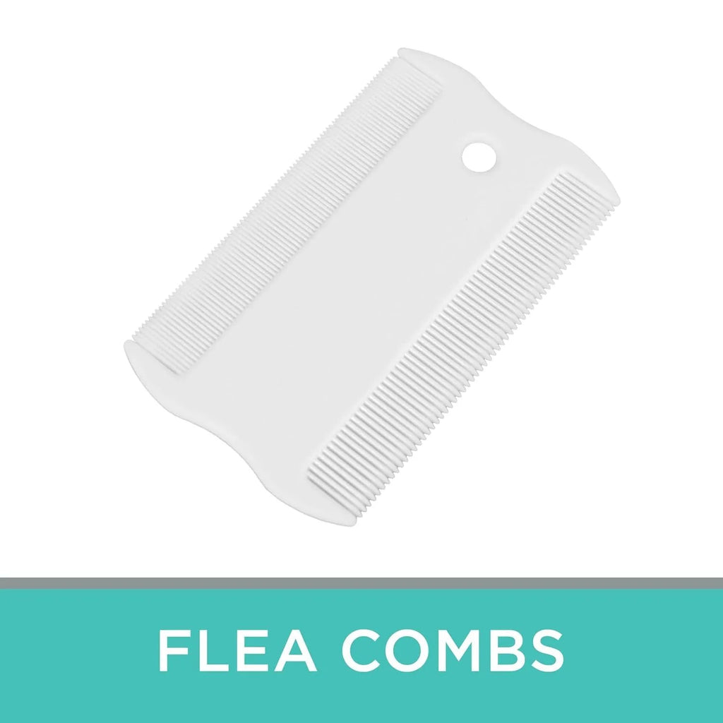 Double-sided plastic flea comb for pets with dense teeth, measuring 0.85x5cm