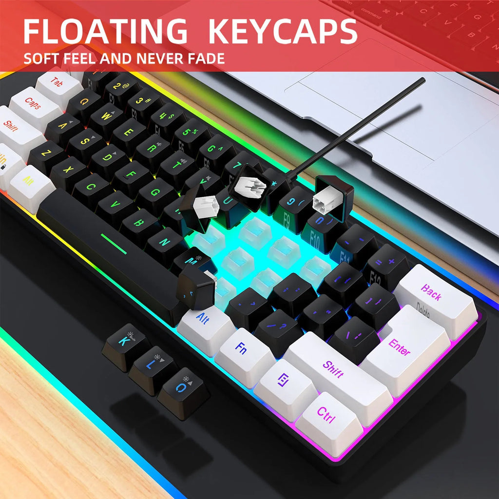 Simple wired 61 key membrane keyboard in white and black colour with compact 28.7cm design