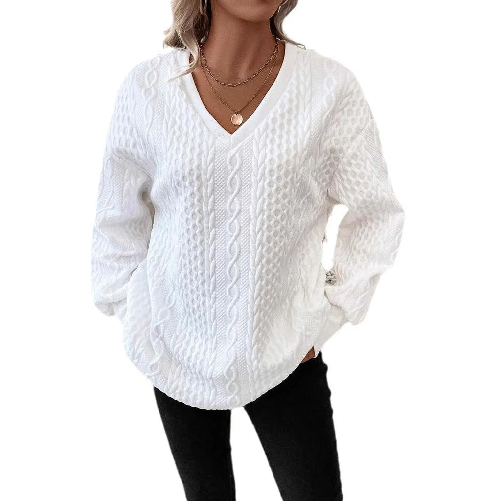 Milky white long sleeve T-shirt with 3D pattern design and loose fit silhouette