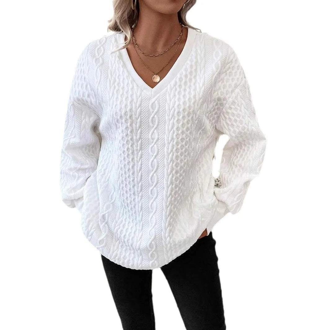 Milky white long sleeve T-shirt with 3D pattern design and loose fit silhouette