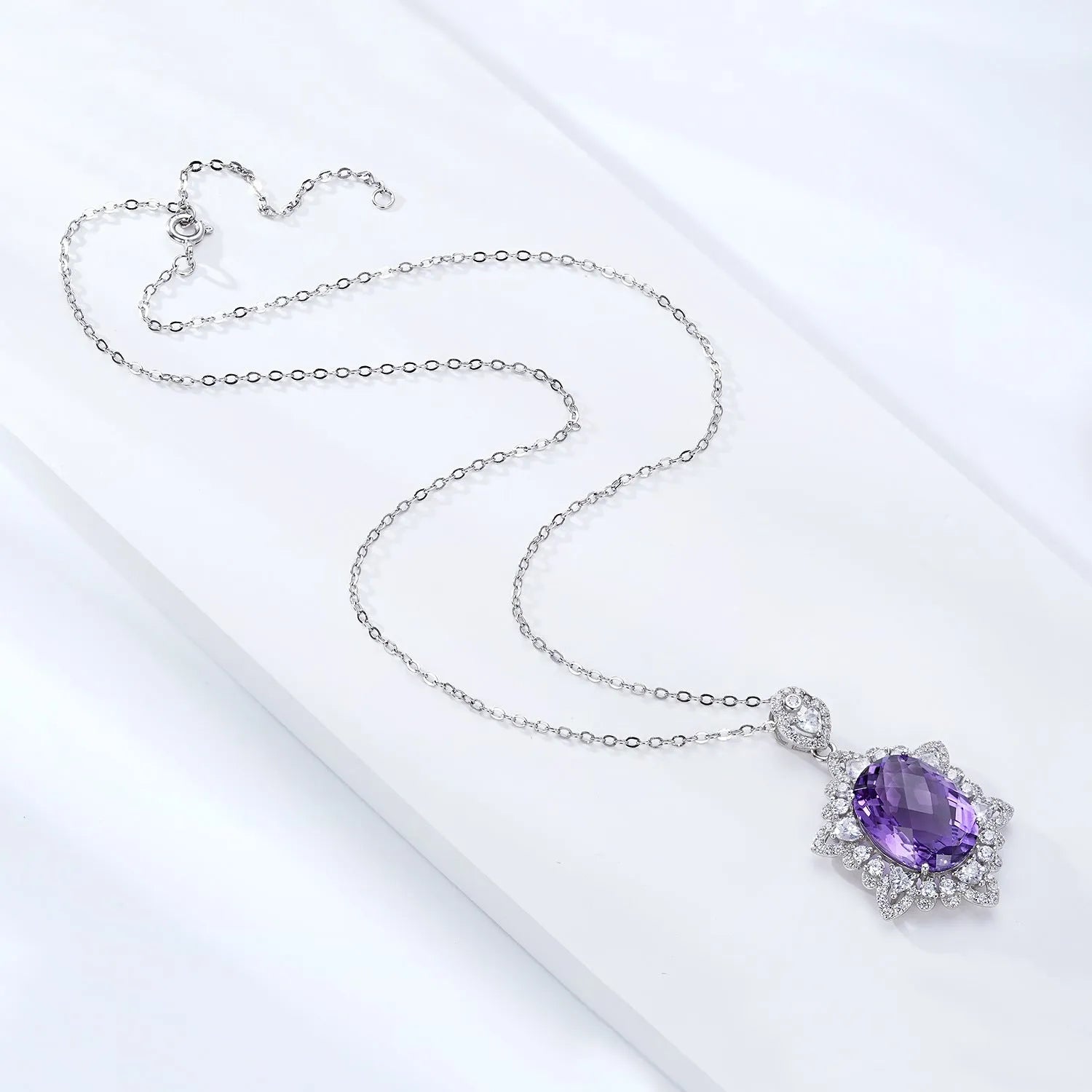 Natural amethyst necklace for women in 925 silver with geometric pendant