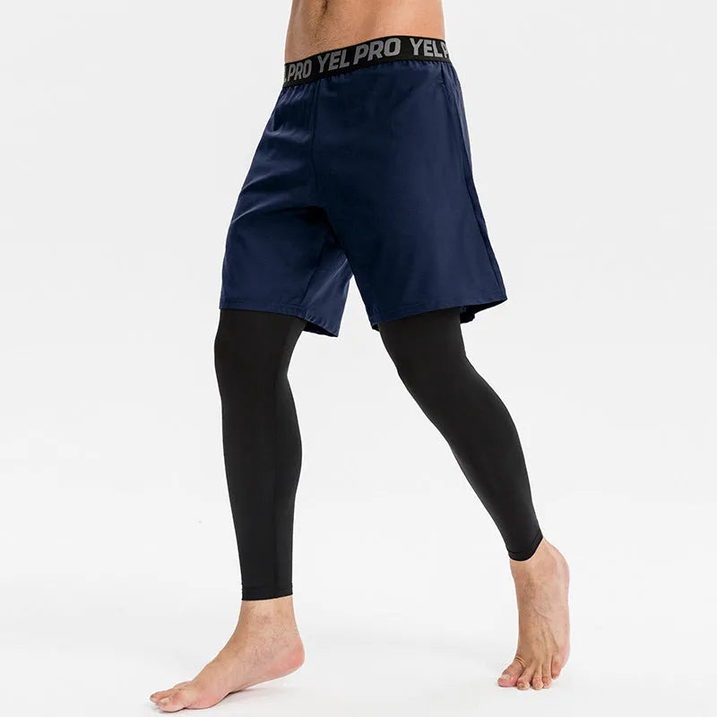Men's grey quick-drying high elastic tight sports pants for running and fitness.