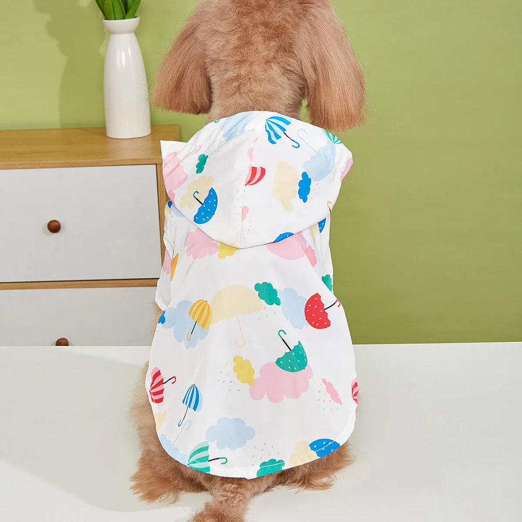 Colourful cartoon umbrella pattern dog raincoat in polyester fabric