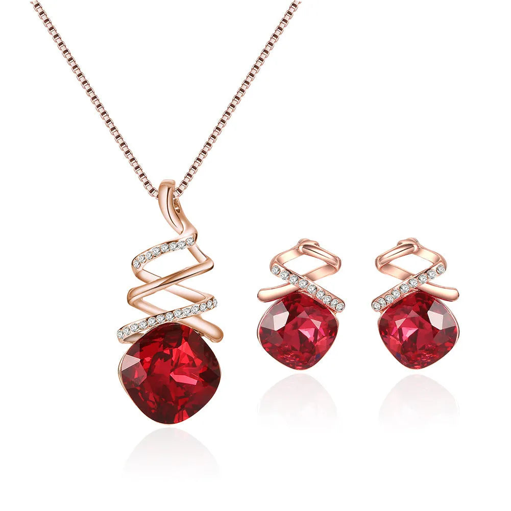 Women's jewellery set with water wave chain necklace and matching earrings in diamond-processed alloy