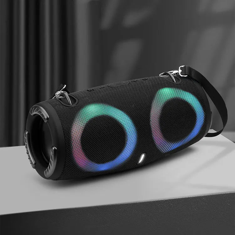 War Drum Bluetooth speaker with RGB coloured lights in black, blue, red, silver grey, or camouflage colours